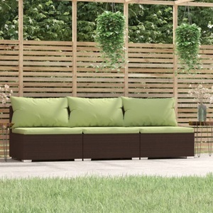 vidaXL, vidaXL 3-Sitzer-Sofa mit Kissen Braun Poly Rattan, vidaXL 3-Sitzer-Sofa mit Kissen Braun Poly Rattan