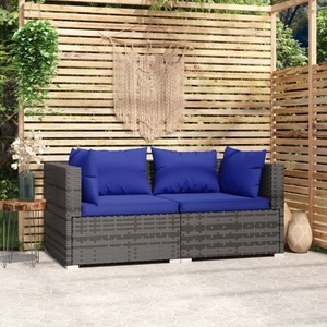 vidaXL, vidaXL 2-Sitzer-Sofa mit Kissen Grau Poly Rattan, vidaXL 2-Sitzer-Sofa mit Kissen Grau Poly Rattan