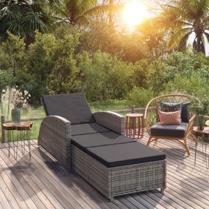 vidaXL, vidaXL Sonnenliege mit Dunkelgrauer Auflage Poly Rattan Grau, vidaXL Sonnenliege mit Dunkelgrauer Auflage Poly Rattan Grau