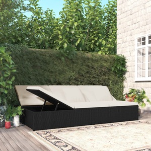 vidaXL, vidaXL Sonnenliege mit Auflagen Poly Rattan Schwarz, vidaXL Sonnenliege mit Auflagen Poly Rattan Schwarz
