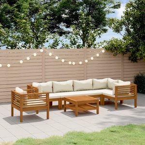 vidaXL, vidaXL 7-tlg. Garten-Lounge-Set mit Creme Kissen Massivholz Akazie, 