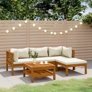 vidaXL, vidaXL 5-tlg. Garten-Lounge-Set mit Creme Kissen Massivholz Akazie, vidaXL 5-tlg. Garten-Lounge-Set mit Creme Kissen Massivholz Akazie