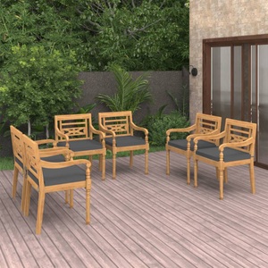 vidaXL, vidaXL Batavia-Stühle 6 Stk. mit Kissen Massivholz Teak, vidaXL Batavia-Stühle 6 Stk. mit Kissen Massivholz Teak