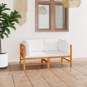 vidaXL, vidaXL 2-Sitzer-Gartensofa mit Creme Kissen Massivholz Teak, vidaXL 2-Sitzer-Gartensofa mit Creme Kissen Massivholz Teak