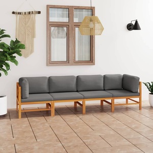vidaXL, vidaXL 4-Sitzer-Gartensofa mit Grauen Kissen Massivholz Teak, 