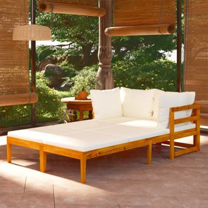 vidaXL, vidaXL Sonnenliegen mit Cremeweißen Kissen 2 Stk. Akazienholz, vidaXL Sonnenliegen mit Cremeweißen Kissen 2 Stk. Akazienholz