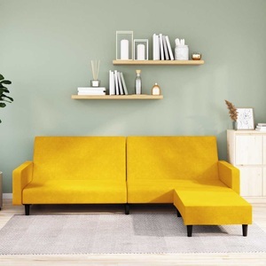 vidaXL, vidaXL Schlafsofa 2-Sitzer mit Fußhocker Gelb Samt, 