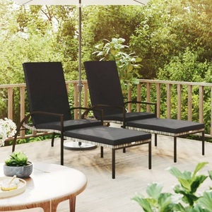 vidaXL, vidaXL Sonnenliegen 2 Stk. mit Fußhocker PE-Rattan Grau, vidaXL Sonnenliegen 2 Stk. mit Fußhocker PE-Rattan Grau