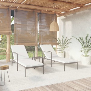 vidaXL, vidaXL Sonnenliegen 2 Stk. mit Tisch Poly Rattan Schwarz