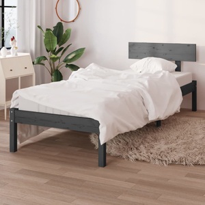 vidaXL, vidaXL Massivholzbett Grau Kiefer 90x190 cm UK Single