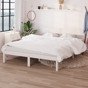 vidaXL, vidaXL Massivholzbett Weiß Kiefer 135x190 cm UK Double