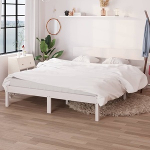 vidaXL, vidaXL Massivholzbett Weiß Massivholz Kiefer 150x200 cm UK King