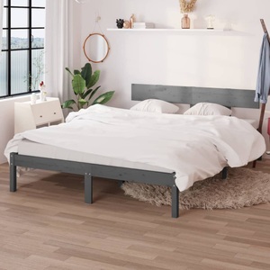 vidaXL, vidaXL Massivholzbett Grau Massivholz Kiefer 150x200 cm UK King