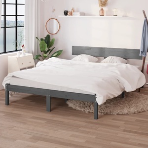 vidaXL, vidaXL Massivholzbett Grau Kiefer 200x200 cm, vidaXL Massivholzbett Grau Kiefer 200x200 cm