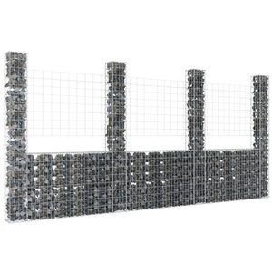 vidaXL, vidaXL Gabionenkorb U-Form mit 4 Säulen Eisen 380x20x200 cm, vidaXL Gabionenkorb U-Form mit 4 Säulen Eisen 380x20x200 cm