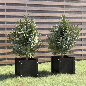 vidaXL, vidaXL Pflanzkübel 2 Stk. Schwarz 31x31x31 cm Massivholz Kiefer, vidaXL Pflanzkübel 2 Stk. Schwarz 31x31x31 cm Massivholz Kiefer