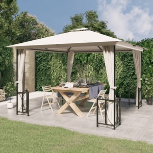 vidaXL, vidaXL Pavillon mit Seitenwänden & Doppeldach 3x3 m Creme, vidaXL Pavillon mit Seitenwänden & Doppeldach 3x3 m Creme