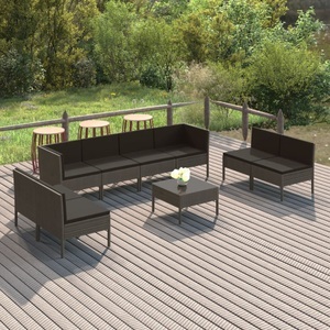 vidaXL, vidaXL 9-tlg. Garten-Lounge-Set mit Auflagen Poly Rattan Grau