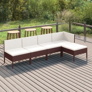 vidaXL, vidaXL 5-tlg. Garten-Lounge-Set mit Auflagen Poly Rattan Braun