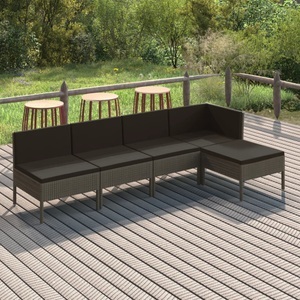 vidaXL, vidaXL 5-tlg. Garten-Lounge-Set mit Auflagen Poly Rattan Grau
