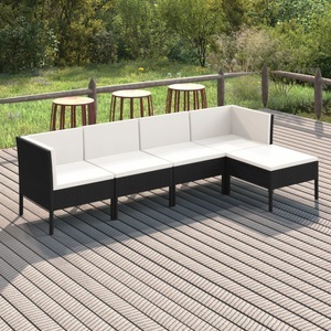 vidaXL, vidaXL 5-tlg. Garten-Lounge-Set mit Auflagen Poly Rattan Schwarz