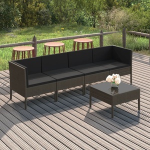 vidaXL, vidaXL 5-tlg. Garten-Lounge-Set mit Auflagen Poly Rattan Grau