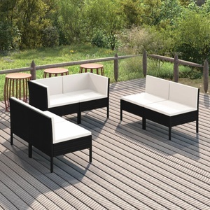 vidaXL, vidaXL 6-tlg. Garten-Lounge-Set mit Auflagen Poly Rattan Schwarz