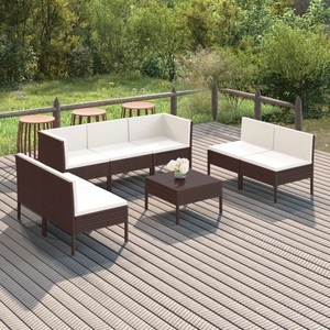 vidaXL, vidaXL 8-tlg. Garten-Lounge-Set mit Auflagen Poly Rattan Braun