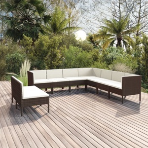 vidaXL, vidaXL 9-tlg. Garten-Lounge-Set mit Auflagen Poly Rattan Braun