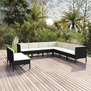 vidaXL, vidaXL 9-tlg. Garten-Lounge-Set mit Auflagen Poly Rattan Schwarz