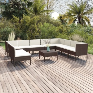 vidaXL, vidaXL 11-tlg. Garten-Lounge-Set mit Auflagen Poly Rattan Braun