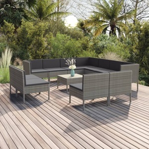 vidaXL, vidaXL 12-tlg. Garten-Lounge-Set mit Auflagen Poly Rattan Grau