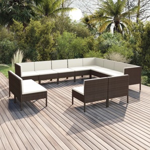 vidaXL, vidaXL 12-tlg. Garten-Lounge-Set mit Auflagen Poly Rattan Braun