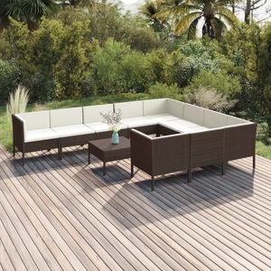 vidaXL, vidaXL 11-tlg. Garten-Lounge-Set mit Auflagen Poly Rattan Braun