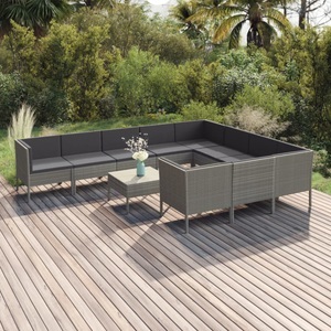 vidaXL, vidaXL 11-tlg. Garten-Lounge-Set mit Auflagen Poly Rattan Grau