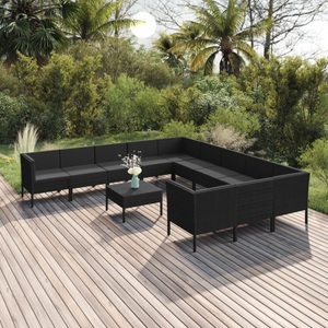 vidaXL, vidaXL 12-tlg. Garten-Lounge-Set mit Auflagen Poly Rattan Schwarz