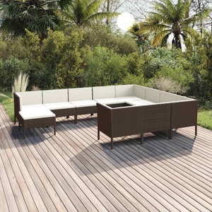 vidaXL, vidaXL 11-tlg. Garten-Lounge-Set mit Auflagen Poly Rattan Braun