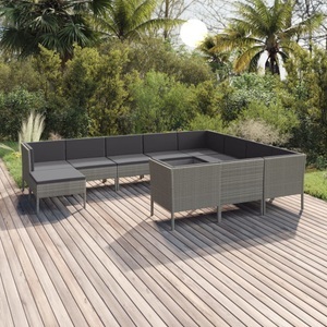 vidaXL, vidaXL 11-tlg. Garten-Lounge-Set mit Auflagen Poly Rattan Grau
