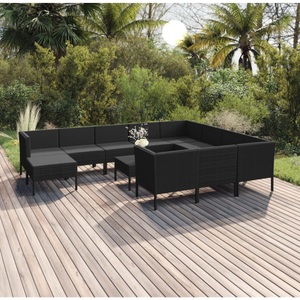 vidaXL, vidaXL 12-tlg. Garten-Lounge-Set mit Auflagen Poly Rattan Schwarz