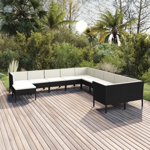 vidaXL, vidaXL 11-tlg. Garten-Lounge-Set mit Auflagen Poly Rattan Schwarz