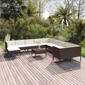 vidaXL, vidaXL 12-tlg. Garten-Lounge-Set mit Auflagen Poly Rattan Braun