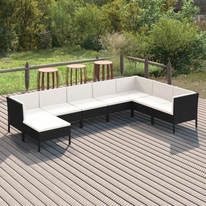 vidaXL, vidaXL 8-tlg. Garten-Lounge-Set mit Auflagen Poly Rattan Schwarz