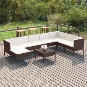 vidaXL, vidaXL 9-tlg. Garten-Lounge-Set mit Auflagen Poly Rattan Braun
