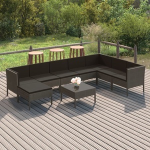vidaXL, vidaXL 9-tlg. Garten-Lounge-Set mit Auflagen Poly Rattan Grau