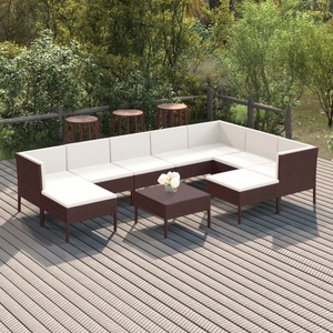 vidaXL, vidaXL 10-tlg. Garten-Lounge-Set mit Auflagen Poly Rattan Braun