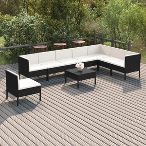 vidaXL, vidaXL 9-tlg. Garten-Lounge-Set mit Auflagen Poly Rattan Schwarz