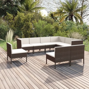 vidaXL, vidaXL 9-tlg. Garten-Lounge-Set mit Auflagen Poly Rattan Braun
