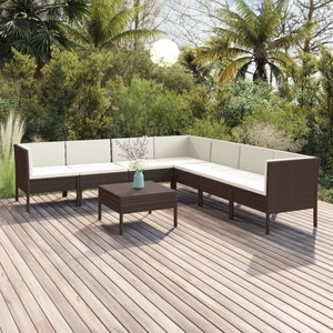 vidaXL, vidaXL 8-tlg. Garten-Lounge-Set mit Auflagen Poly Rattan Braun