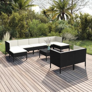vidaXL, vidaXL 10-tlg. Garten-Lounge-Set mit Auflagen Poly Rattan Schwarz