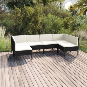 vidaXL, vidaXL 6-tlg. Garten-Lounge-Set mit Auflagen Poly Rattan Schwarz